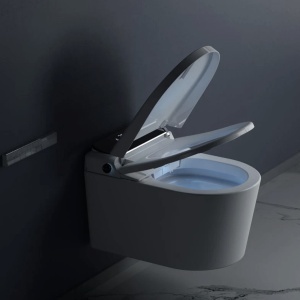 Vas wc smart, functie de bideu, capac incalzit, dezinfectare UV, cadru inclus, afisaj Led, Functii avansate, 59x38, Alb, Ralph - Img 5