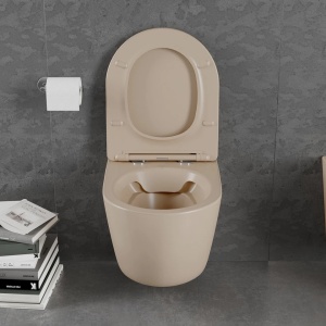 Vas WC suspendat rimless cu capac slim Cappuccino mat - Img 4