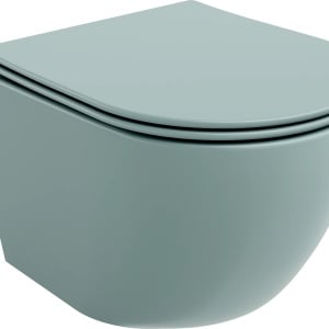 Vas WC suspendat rimless cu capac slim Verde deschis mat - Img 1