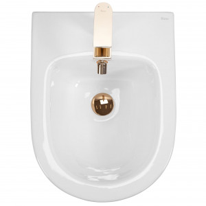Bideu suspendabil Rea Carlo Mini White Gold Edge Alb cu dunga Aurie - Img 8
