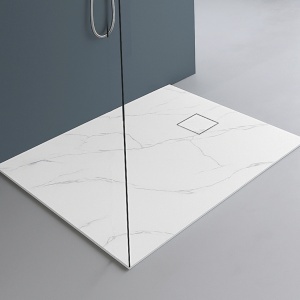 Cădiță de duș Slim din compozit SMC, finisaj alb marmorat, cu sifon inclus – 80×80 – 100×100 cm
