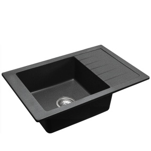 Chiuveta Bucatarie Pro GRANIT STEN BLACK, Dimensiuni 48 x 79.5 x 20 cm, Picurator Reversibil, Incastrabila,Forma Dreptunghiulara,Negru cu Picatele - Img 5