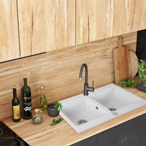 Chiuveta Bucatarie REA CADDY WHITE, Dimensiuni 80 x 46.5 x 19.5 cm, 2 Cuve, Incastrabila, Forma Dreptunghiulara, Alb - Img 2