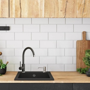 Chiuveta Bucatarie REA GRANIT WEST BLACK, Dimensiuni 44 x 48.5 x 17 cm, 1 Cuva, Incastrabila, Negru - Img 4