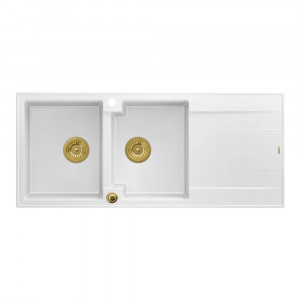 Chiuveta compozit incastrata Quadron Evan 121 alb - auriu 116x50 cm - Img 2
