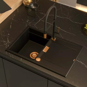Chiuveta compozit incastrata Quadron Unique Oven negru carbon - cupru 76x50 cm - Img 5