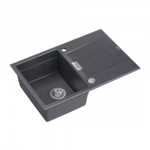 Chiuveta compozit incastrata Quadron Unique Oven negru diamant - inox 76x50 cm - Img 3