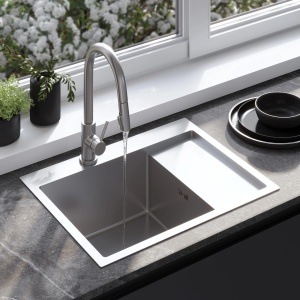 Chiuveta de bucatarie FIN , Model Modern, Culoare Brush Nickel