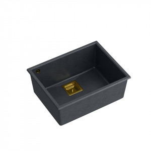 DAVID 50 + chiuveta nano PVD cu 1 vas sub suprafata cu deșeuri pătrate + sifon economisește spațiu culoare PVD / diamant negru / elemente aurii - Img 2