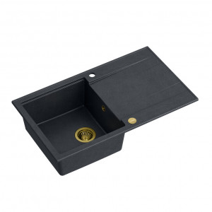 EVAN 111 + chiuvetă încastrată cu 1 vas din nano PVD cu scurgere + sifon economisește spațiu culoare PVD / diamant negru / elemente aurii - Img 2