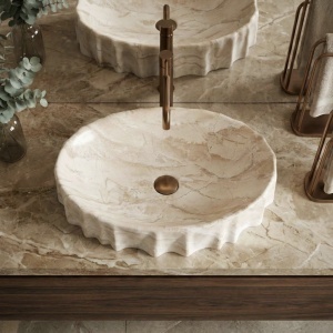 Lavoar pe blat Aurelia Reno – design sculptural organic și finisaj piatră | Deppo - Img 2