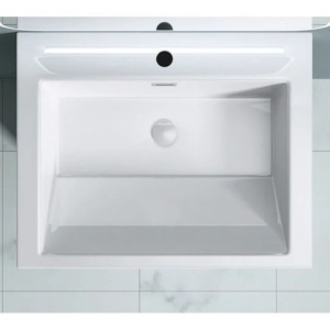 Lavoar stativ EGO 07, Alb, lucios, 60x48x83 cm, compozit marmura, gaura baterie, preaplin - Img 6