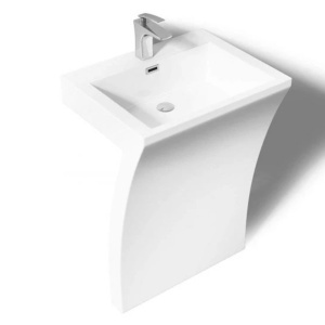 Lavoar stativ EGO 07, Alb, lucios, 60x48x83 cm, montaj podea, compozit marmura, gaura baterie, preaplin, design exclusivist - Img 2