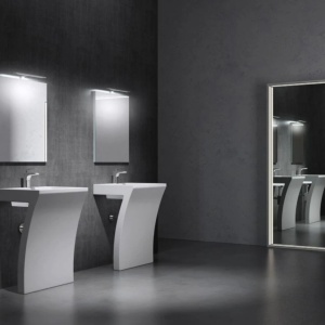Lavoar stativ EGO 07, Alb, lucios, 60x48x83 cm, montaj podea, compozit marmura, gaura baterie, preaplin, design exclusivist - Img 11