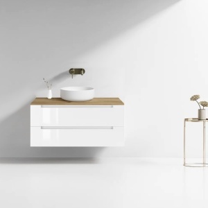 Mobilier lavoar suspendat alb cu blat din stejar LINDA 60,100,120 cm - Img 5
