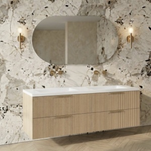 Mobilier lavoar suspendat AMBER 140 cu caneluri, stejar - Img 7