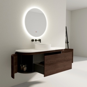 Mobilier lavoar suspendat cu blat alb VERRA nuc 120 Deppo - Img 4