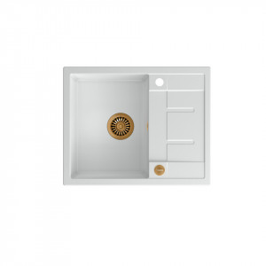 MORGAN 116 chiuvetă încastrată cu 1 vas din nano PVD cu scurgere + sifon / alb ca zăpadă / elemente de cupru