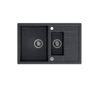 MORGAN 156 Chiuvetă încastrată cu 1,5 vase cu scurgere + sifon / diamant negru / elemente din oțel - Img 1