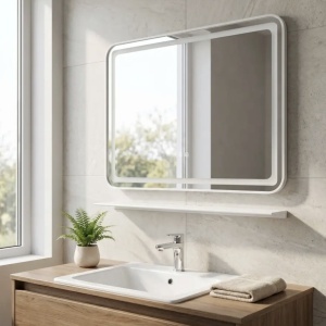 Oglindă de perete LED cu raft 80x60 cm L-8060 - Img 3
