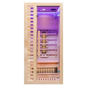 Saună cu infraroșu C1ST 90×90 cm cu piatră de sare, turmalină, LED și Bluetooth – saună uscată 1 persoană | Deppo