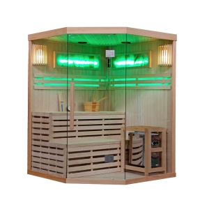 Saună finlandeză KEMI4 150×150 cm cu sobă HARVIA 6 kW – 4-5 persoane, saună tradițională, Hemlock, cromoterapie, Bluetooth | Deppo - Img 6