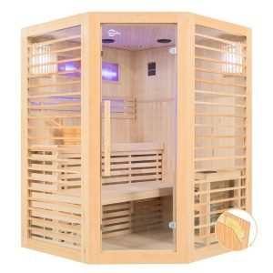Saună finlandeză pentru 3 persoane cu sobă HARVIA 6 kW – saună tradițională temperatură înaltă, cromoterapie LED, lemn natural | Deppo - Img 8