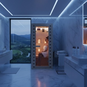 Saună uscată Infrared pentru acasă TROMSO1 90×90 cm – 1 persoană, 230V, Hemlock premium | Deppo - Img 10