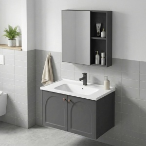 Set mobilier de baie cu lavoar Denver 60cm Grey - Img 3