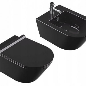 SET VAS DE TOALETĂ ȘI BIDEU VELDMAN NEGRU, CAPAC SONET DIN DUROPLAST