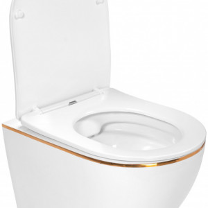 Set vas WC CARLO Mini Flat + bidet CARLO Mini White Gold Edge - Img 3