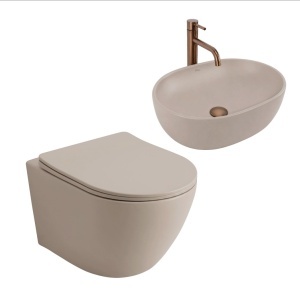Set Vas WC Suspendat Focus + Lavoar pe Blat Rea Focus Taupe
