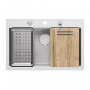 Statie de lucru incastrata Quadron Unique Marc alb - inox 76x50 cm - Img 5