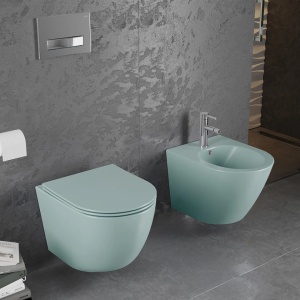 Vas WC suspendat rimless cu capac slim Verde deschis mat - Img 6