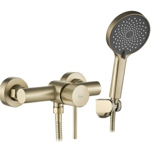Baterie de duș Lungo Stripe Brush Gold – baterie de perete cu finisaj auriu periat și set complet dus | disponibilă pe Deppo - Img 3