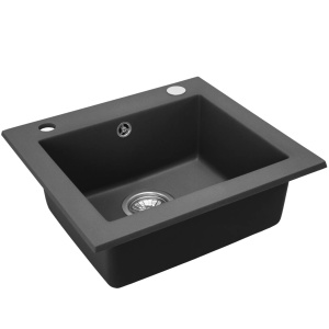 Chiuveta Bucatarie REA GRANIT WEST BLACK METALIC, Dimensiuni 44 x 48.5 x 17 cm, 1 Cuva, Incastrabila, Negru Metalic - Img 6
