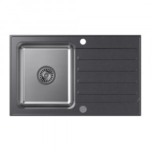 Chiuveta compozit incastrata Quadron Pop Kenneth 111 finisaj inox - negru black dotted 78x48 cm - Img 1