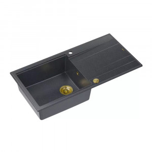 Chiuveta compozit incastrata Quadron Unique Evan 146 XL negru diamant - auriu 100x50 cm