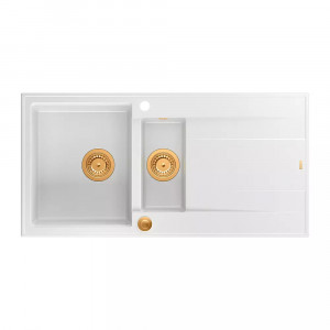 Chiuveta compozit incastrata Quadron Unique Evan 156 alb - cupru 100x50 cm - Img 1