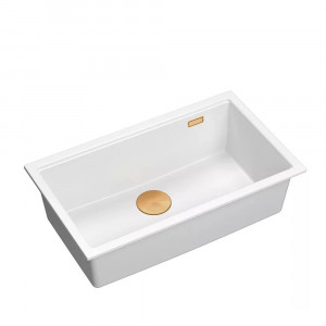 Chiuveta compozit sub blat Quadron Logan 110 alb - cupru 76x44 cm - Img 2