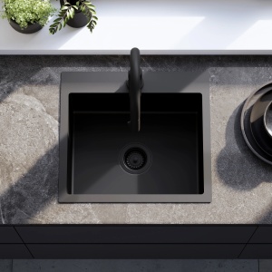 Chiuveta de bucatarie LEO, Model Modern 500x450mm, Culoare Black - Img 8