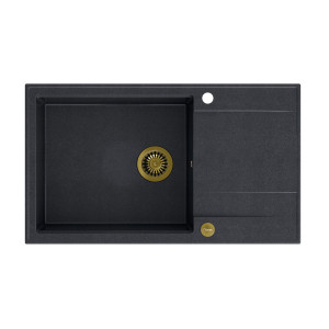 EVAN 136 XL + chiuvetă încastrată cu 1 vas din nano PVD cu scurgere + sifon economisește spațiu culoare PVD / diamant negru / elemente aurii - Img 1