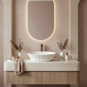 Lavoar pe blat Marcela Samanta – design elegant cu caneluri sculpturale pentru baia ta | disponibil pe Deppo