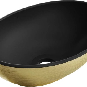 Lavoar pentru blat Elza 40 x 33 cm, Negru mat/auriu model tip linii - 21014027