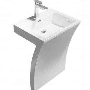 Lavoar stativ EGO 07, Alb, lucios, 60x48x83 cm, compozit marmura, gaura baterie, preaplin - Img 2