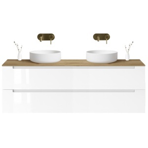 Mobilier lavoar suspendat alb cu blat din stejar LINDA 60,100,120 cm - Img 2