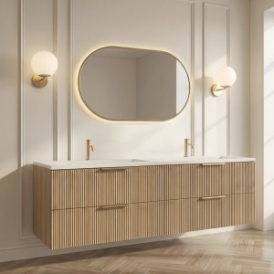Mobilier lavoar suspendat AMBER 140 cu caneluri, stejar - Img 4