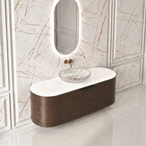 Mobilier lavoar suspendat VERNA 120 din lemn de nuc cu blat - Img 3