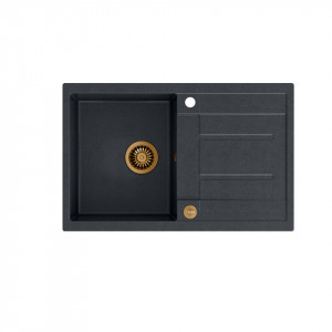 MORGAN 111 + chiuvetă încastrată cu 1 vas din nano PVD cu scurgere + sifon / diamant negru / elemente din cupru - Img 1