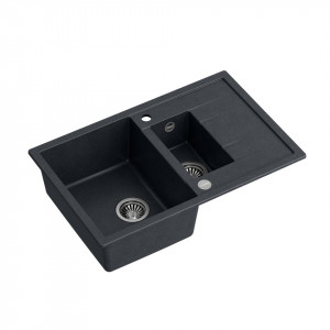 MORGAN 156 Chiuvetă încastrată cu 1,5 vase cu scurgere + sifon / diamant negru / elemente din oțel - Img 2